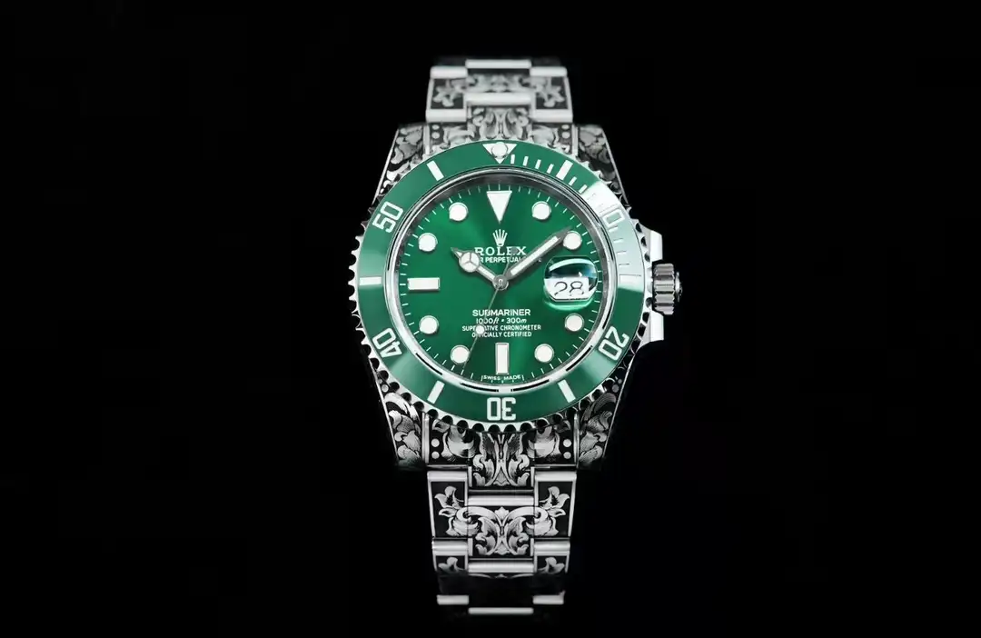 Best Rolex Submariner Hand-Carved Green replica 40MM Engraved Steel Bracelet Edition