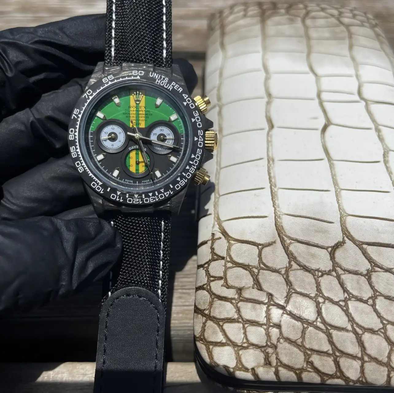 Premium Rolex Daytona GT Green DiW replica 40MM Black Fabric Strap Edition