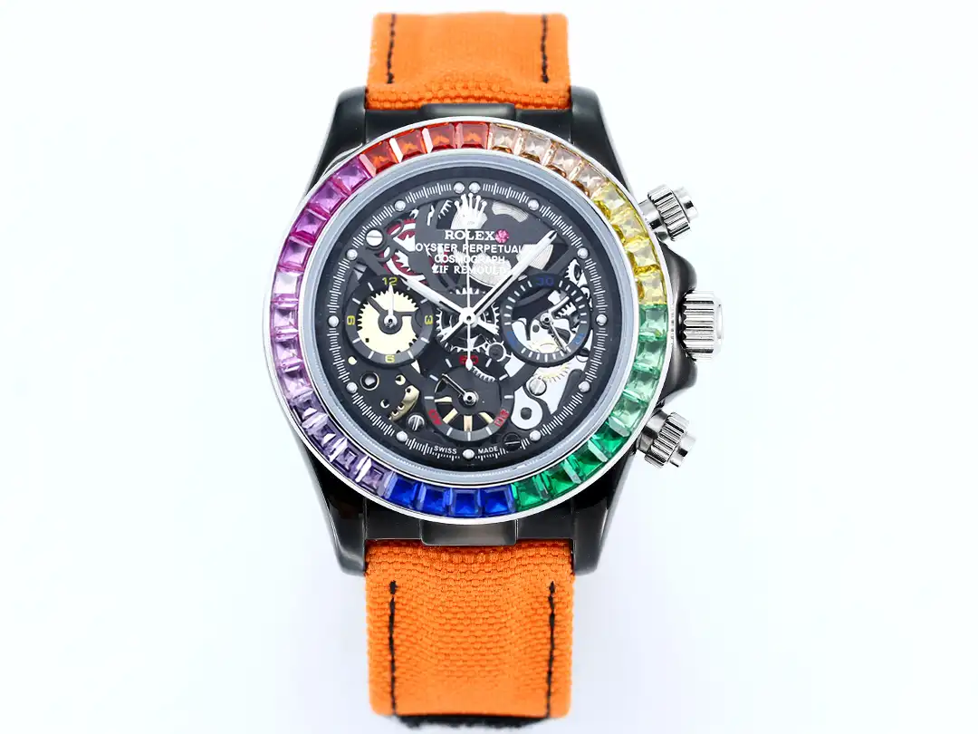 Premium Rolex Daytona Rainbow Skeleton Orange Strap replica 40MM Fabric Strap Edition
