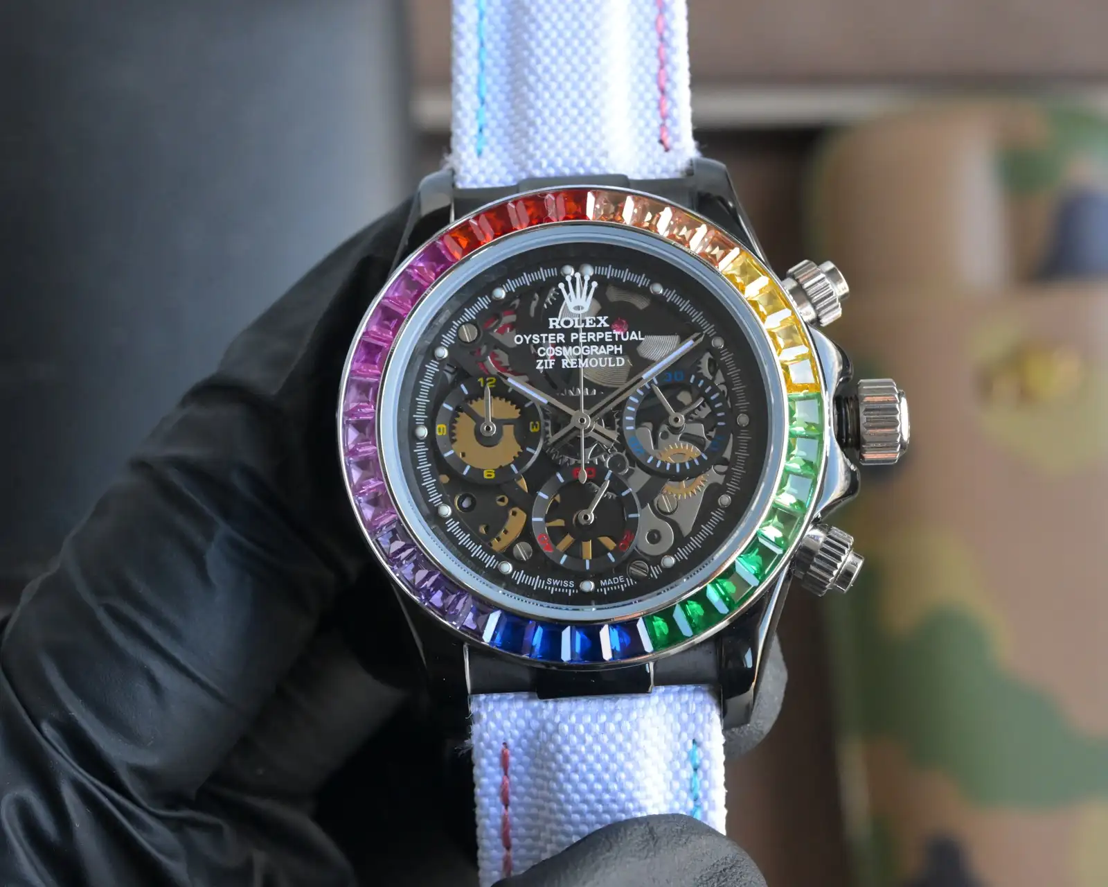 Vivid daytona rainbow skeleton replica 40MM Carbon Strap Edition