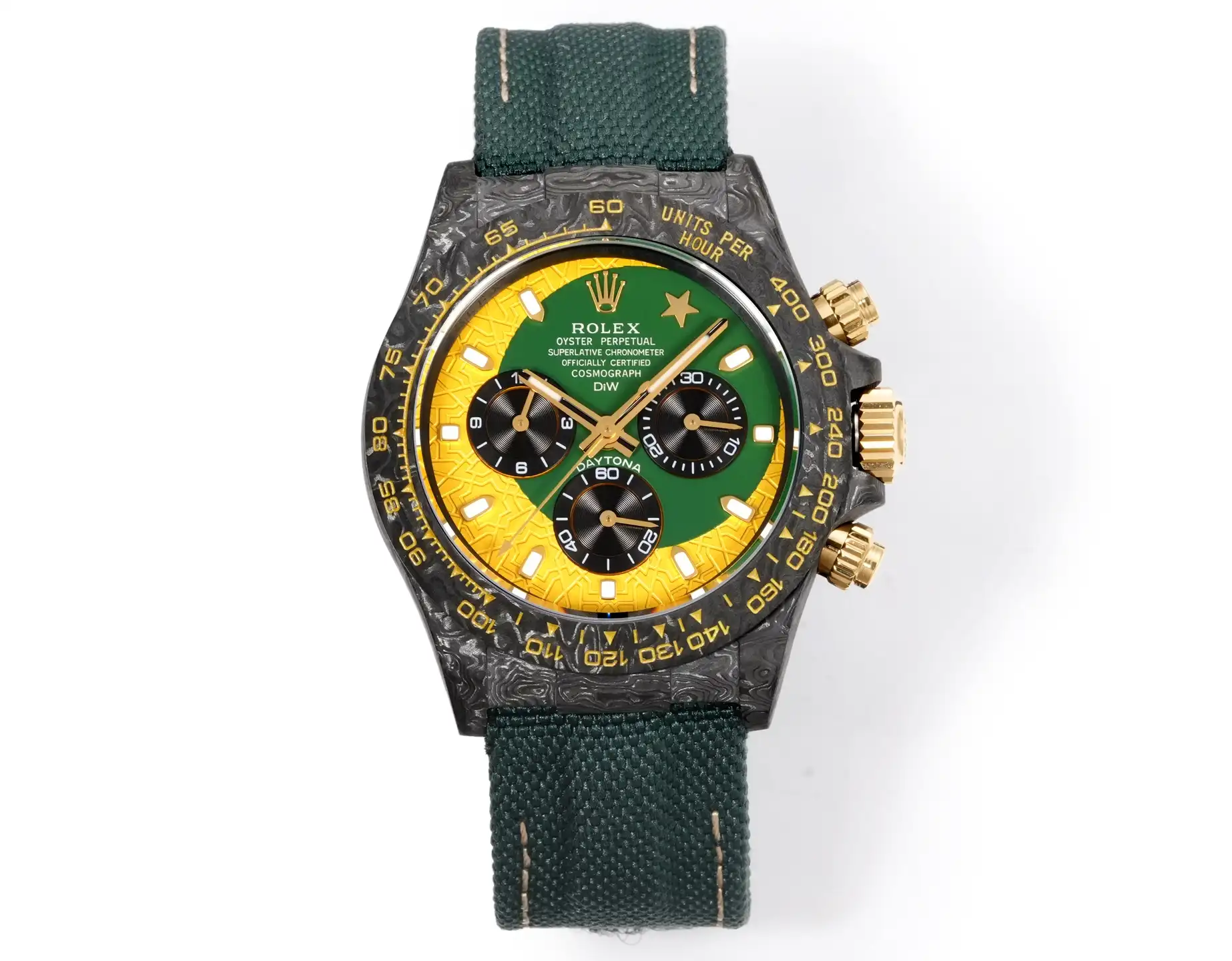Best Rolex Daytona Carbon Fiber Green Strap replica 40MM Skeleton Dial Edition