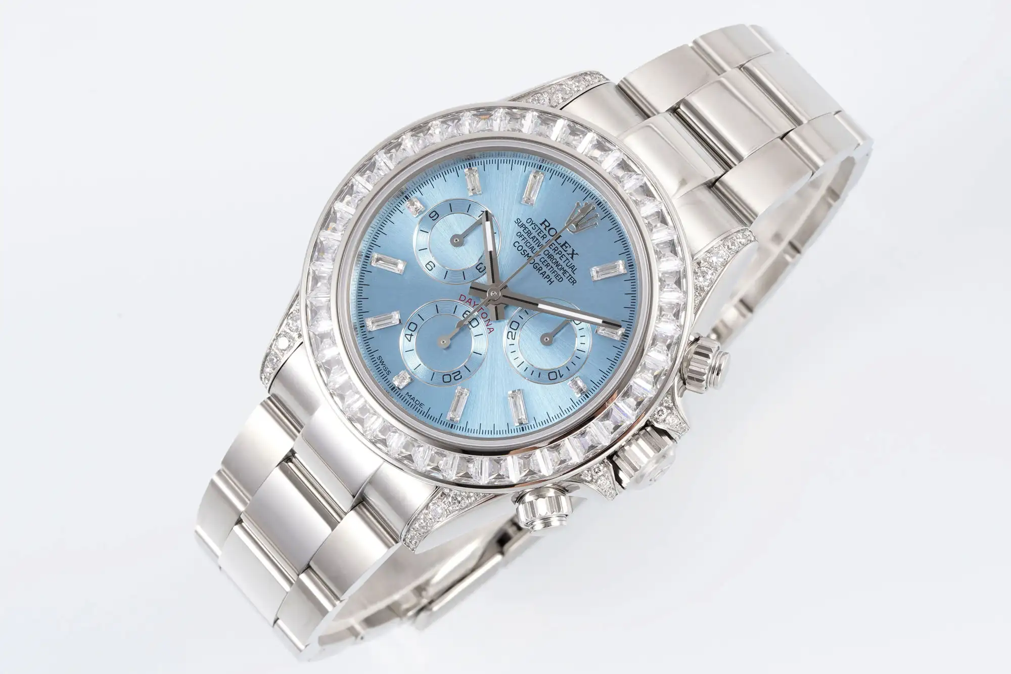 Best Rolex Daytona Ice Blue Diamond replica 40MM Oyster Bracelet Edition